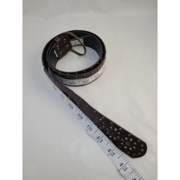 Brown Leather Belt Floral Cutout Brass Studs Western Boho Vintage Style M - Picture 6 of 6